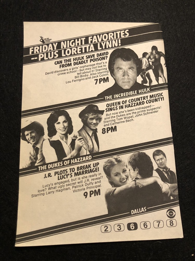 1980s Incredible Hulk Dukes of Hazzard TV Guide Magazine Ad 2D21 Vintage Collectible