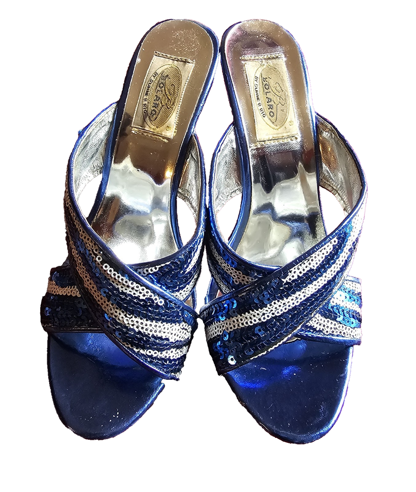 Bolaro heel women shoes size 7 color blue and silver