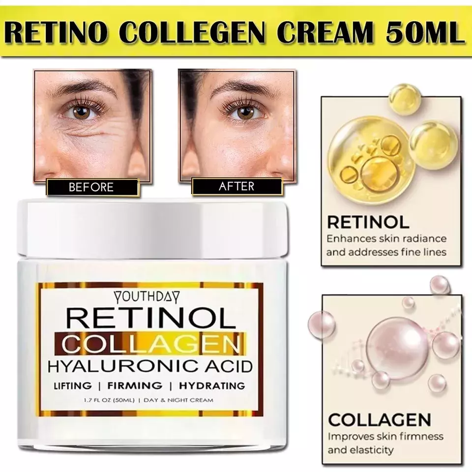 Crema hidratante facial de retinol, crema de colágeno para el cuello para estirar la piel 1,7 OZ