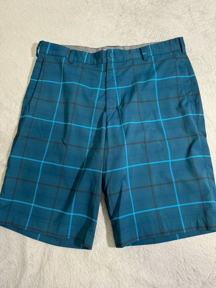 Nike DRI-FIT Golf Shorts Men's Size 36 Blue Black Plaid Tour Performance Stretch