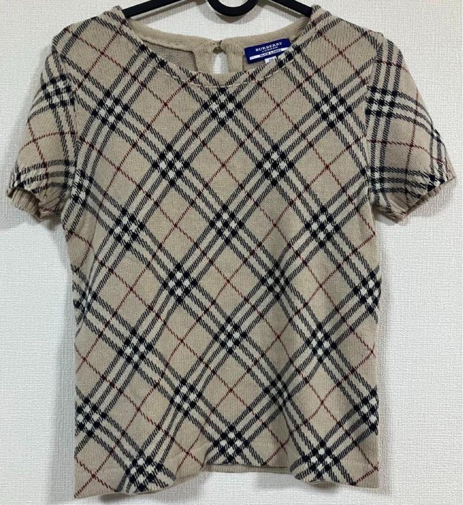 Burberry Nova check Short sleeve Knit Tops Sweater Angora Women Size M Used