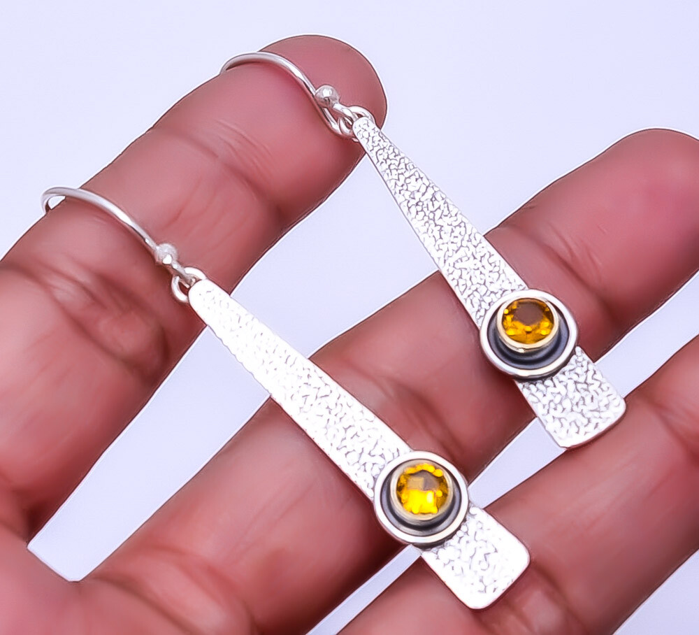 Citrine 925 Sterling Silver Designer Earrings Valentine Gift 2.34