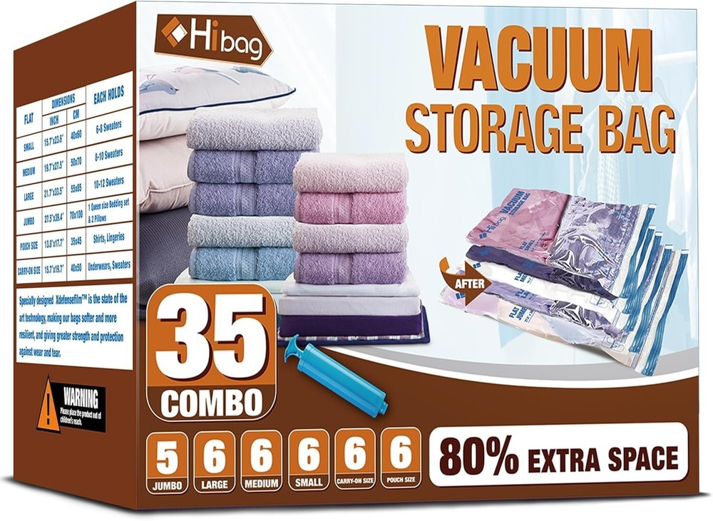 35-Pack Space Saver Vacuum Storage Bags with Hand Pump - Clothes & Bedding