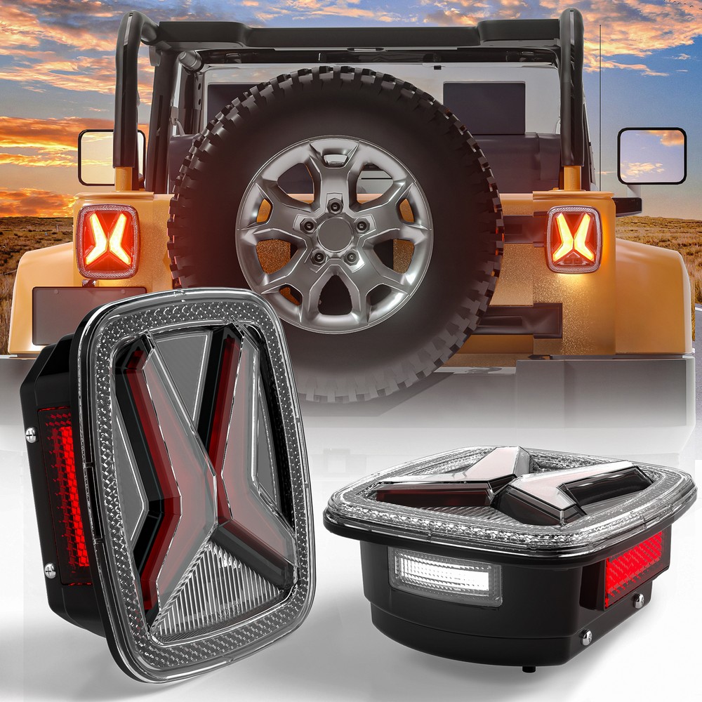 Upgraded Smoked LED Tail Lights with Side Markers for Jeep Wrangler TJ 1997-2006