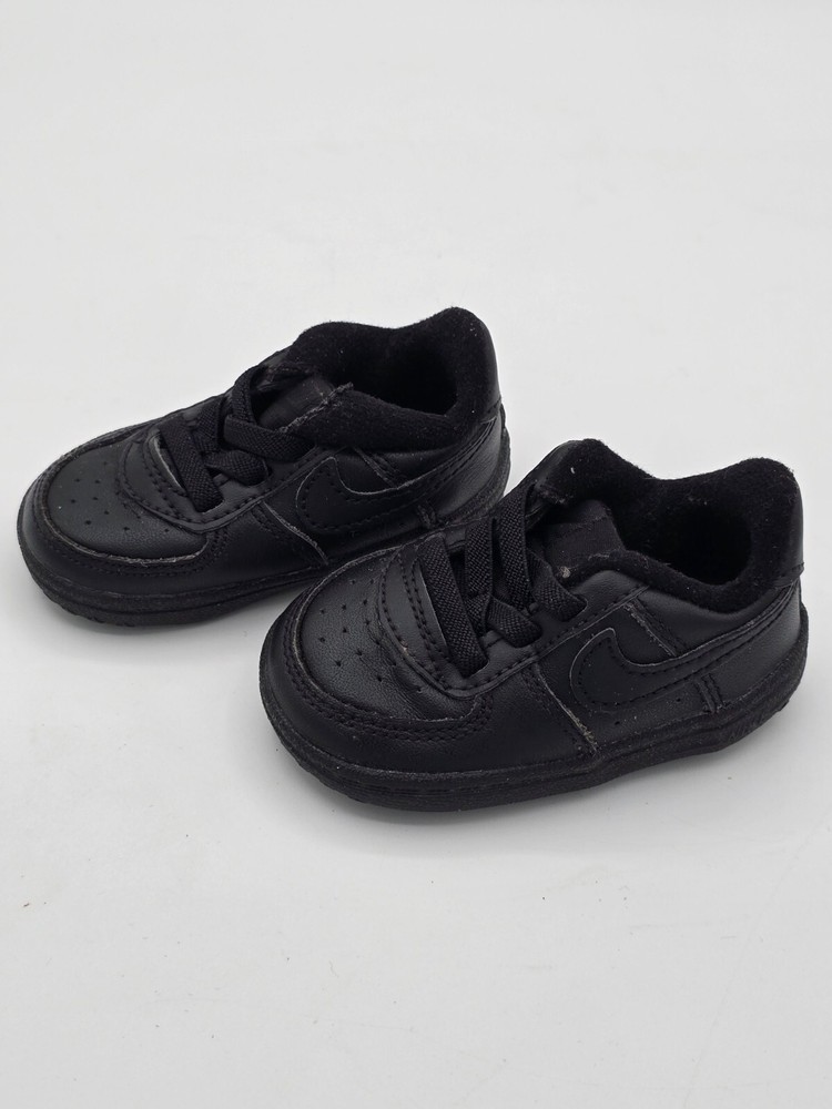 Nike Air Force 1 Baby Crib CB Shoes Solid Black Leather CK2201-001 Infant Sz 3C