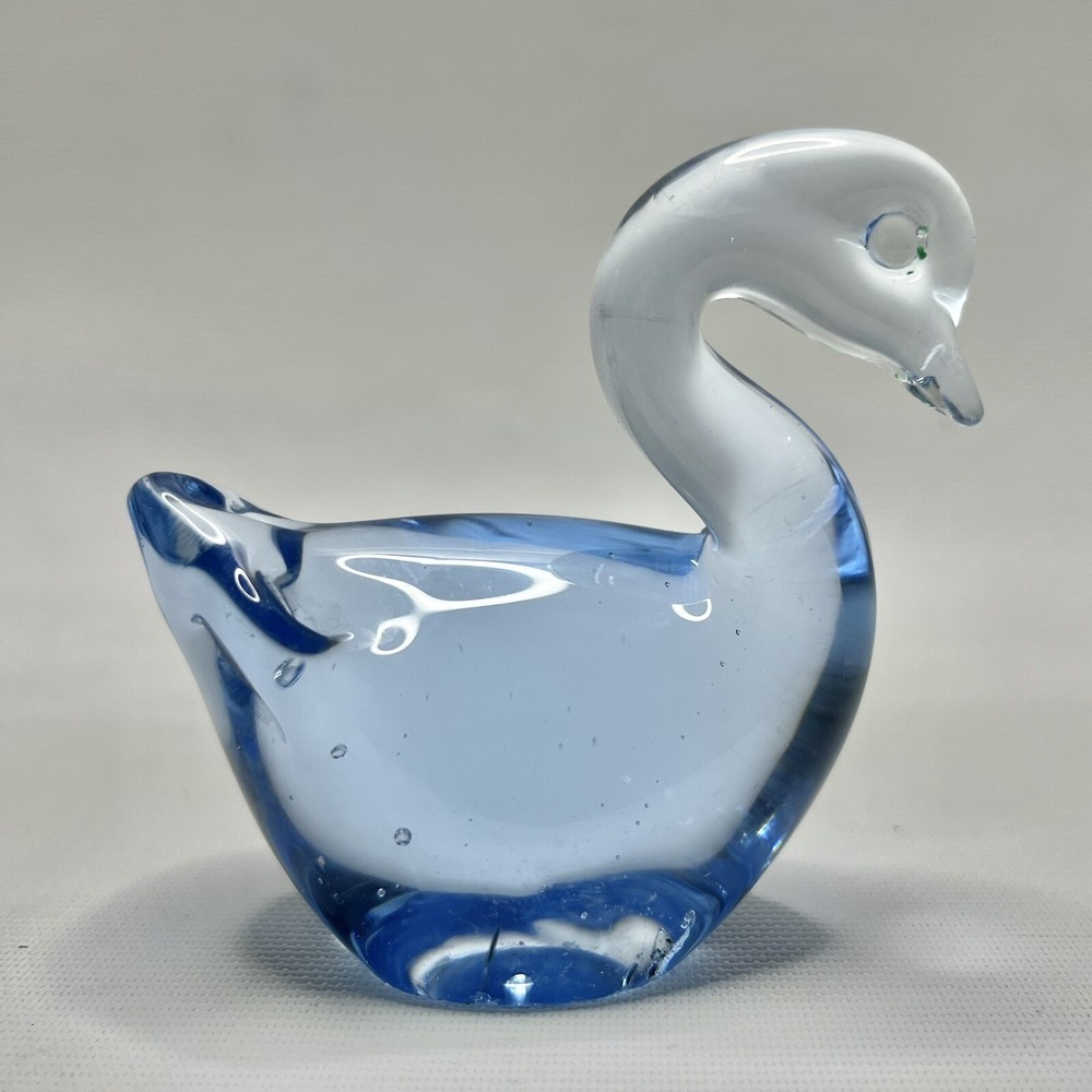 Swan Paper Weight Figurine - Crystal Blue Art Glass