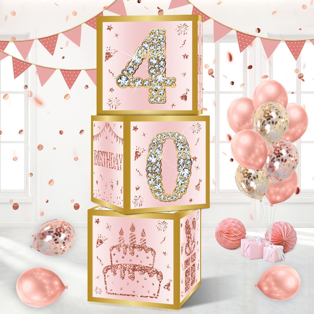40th Birthday Decorations Set - 3PCS Rose Gold Pink 40th Birthday Party Supplies for Women