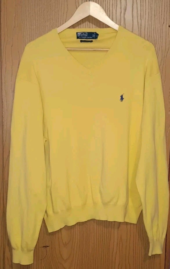 Polo By Ralph Lauren Long Sleeve Sweater Mens Size 2XL Yellow 100% Pima...