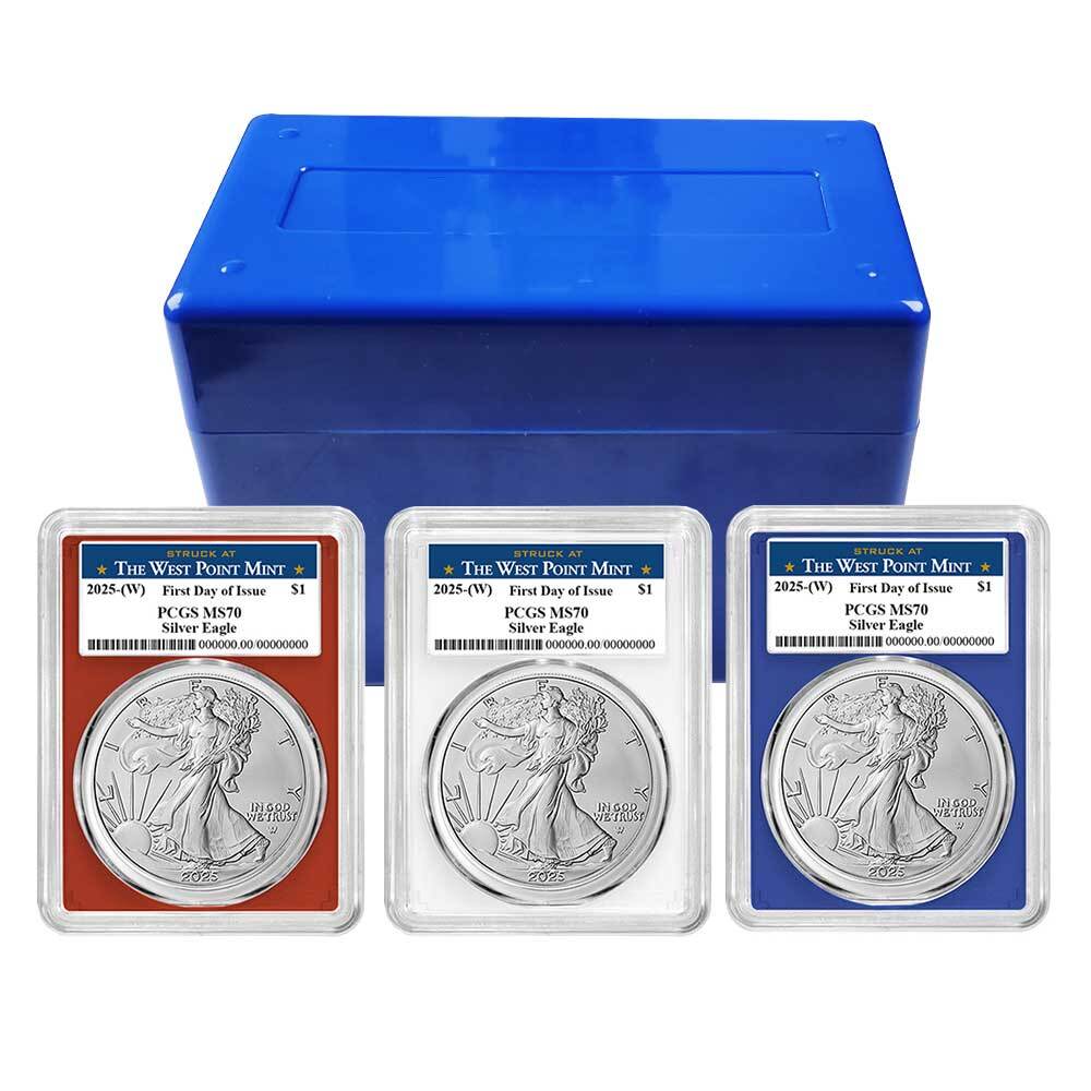 Presale - 3pc Set - 2025 (W) $1 1-oz American Silver Eagle PCGS MS70 FDOI Wes...-image