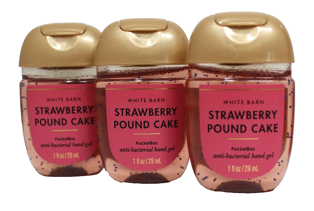 Bath Body Works Strawberry Pound Cake Hand Sanitizer Anti Bacterial Gel Lot of 3