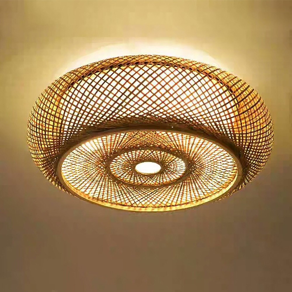 Vintage Bamboo Rattan Lantern Pendant Light Fixture Hanging Ceiling Lamp Bar