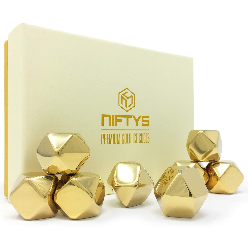 Luxury Gold Whiskey Stones Set of 8 Diamond-Shaped Stainless Steel Ice Cubes