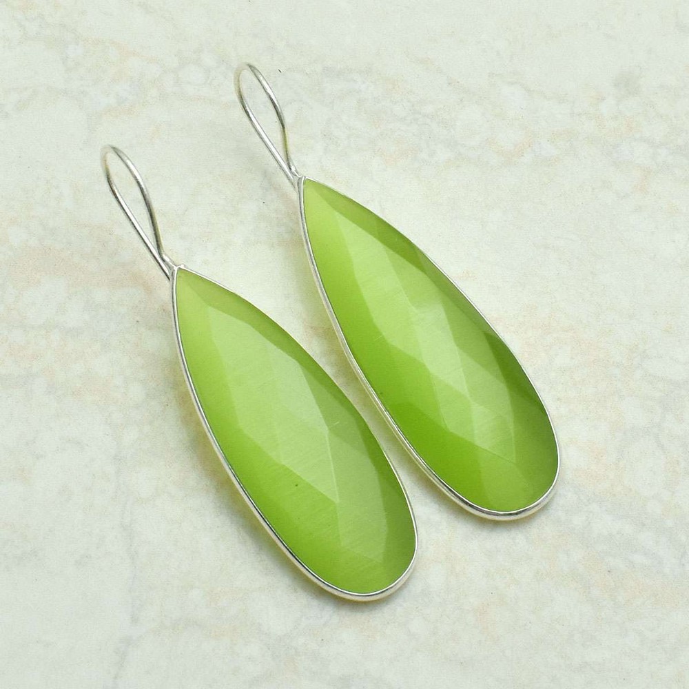 Cat Eye Gemstone Handmade Drop Dangle Earrings Jewelry Women Gift 2.2