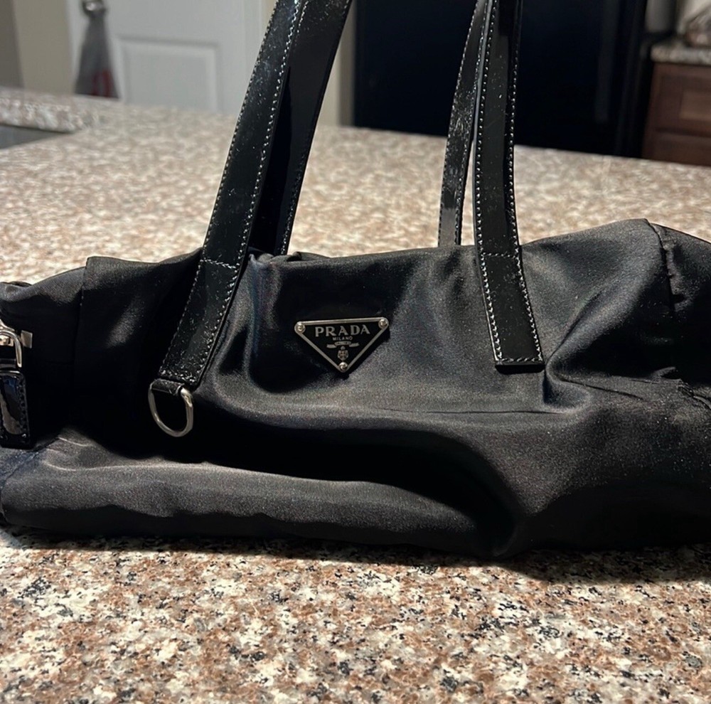 PRADA BN1834 Women's Tessuto Saffiano Nylon and Leather Shoulder Bag Small Black