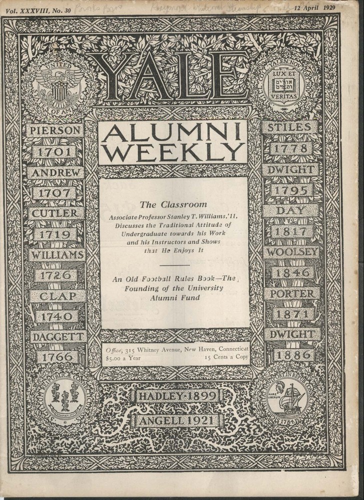 YALE ALUMNI WEEKLY Stanley Williams Alumni Fund Athletics 4/12 1929