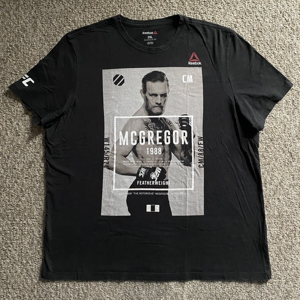 Reebok Connor McGregor T Shirt Mens 2XL Black Short Sleeve UFC MMA Graphic Tee