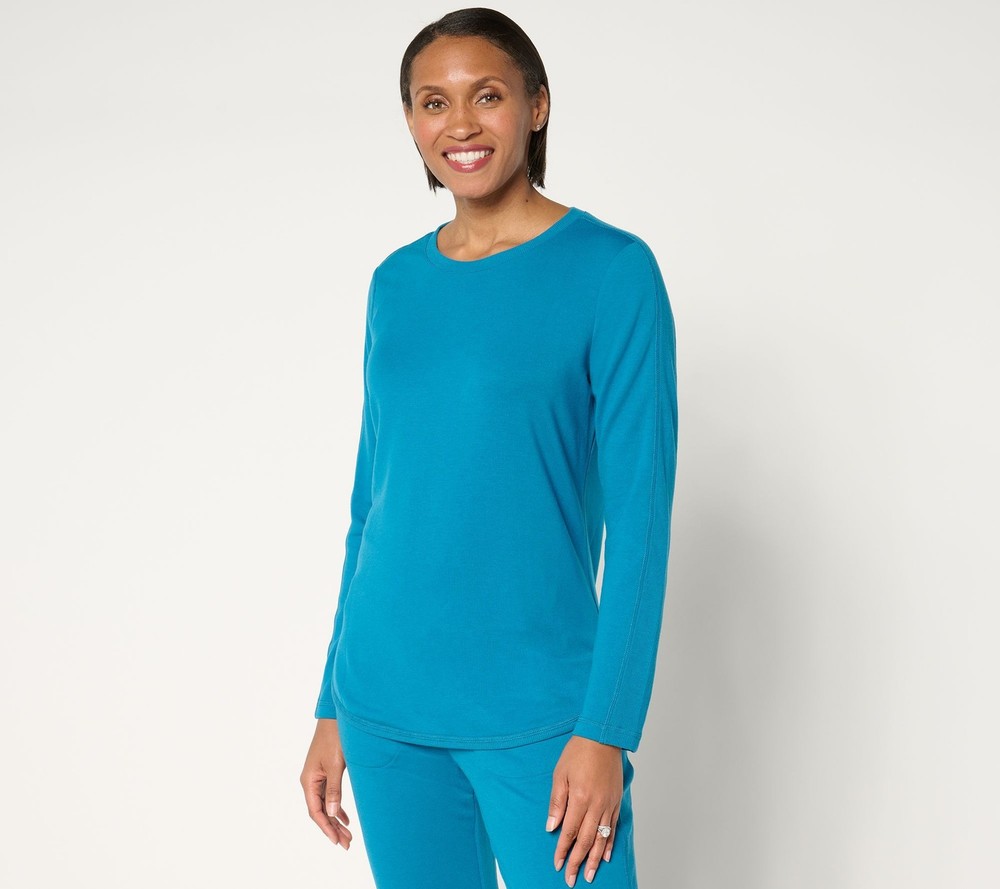 Denim & Co. Women's Top Plus Sz 2X Active French Terry Rib Mix Blue A677658