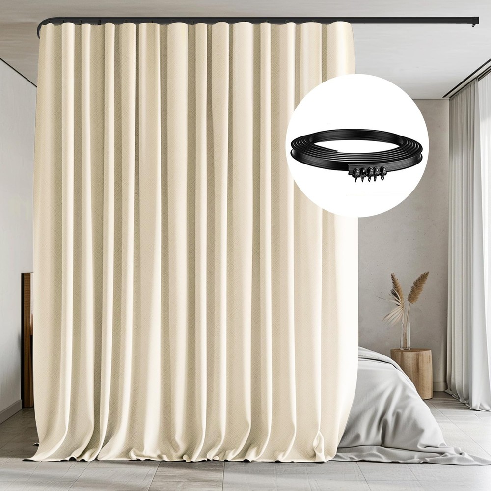 Room Divider Curtains with Flexible Ceiling Tracks Set,Blackout Curtain Ceili...