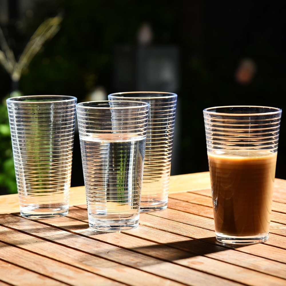 16 Oz Ribbed Highball Drinking Glasses Set of 6