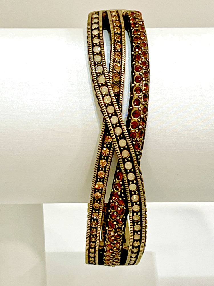 Heidi Daus Multicolored Crystal Crossover Hinged Bronze Bangle Bracelet Size 7.5