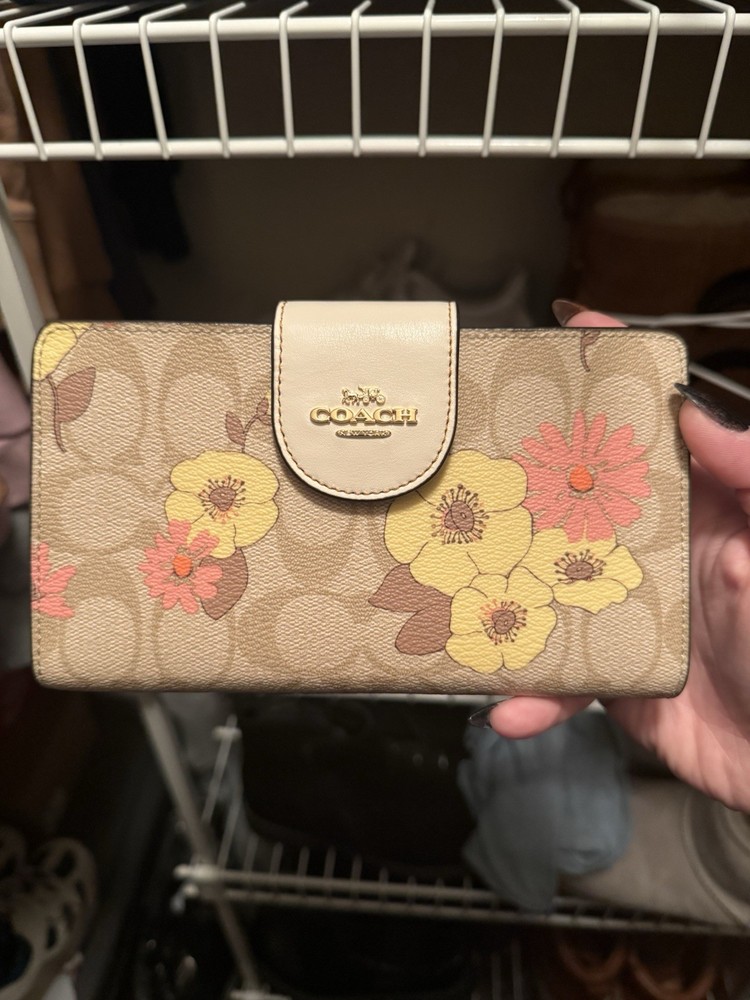 Coach Women's Leather Wallet Spring Flowers Multi Color