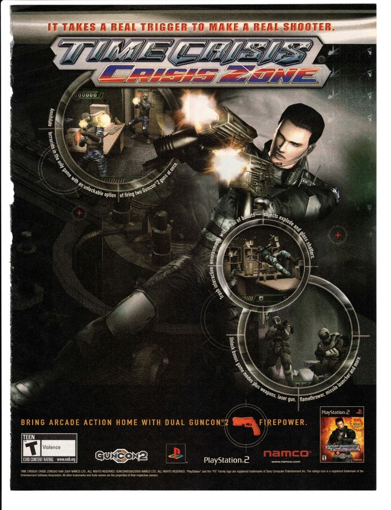 Original Retro 2004 Time Crisis PS2 Crisis Zone video game print ad Namco