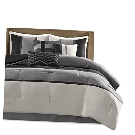 Palisades Comforter Set Modern Faux Suede Queen (90 in x 90 in) Black 7pcs