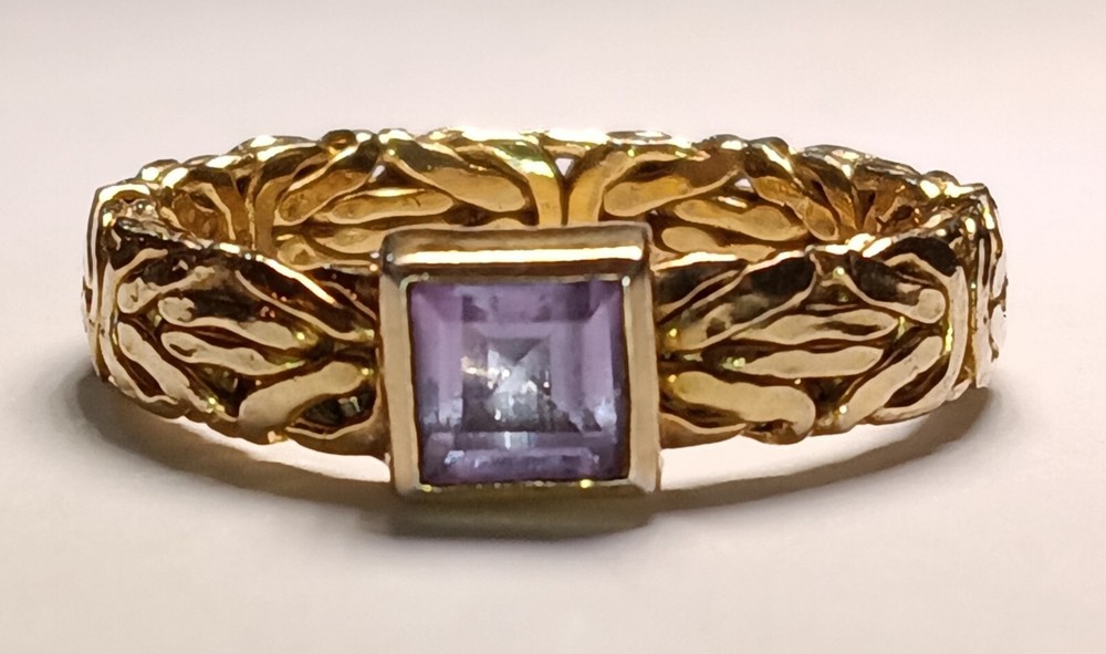Vintage OT Turkey Size 10 925 Sterling Silver Amethyst Byzantine Vermeil Ring