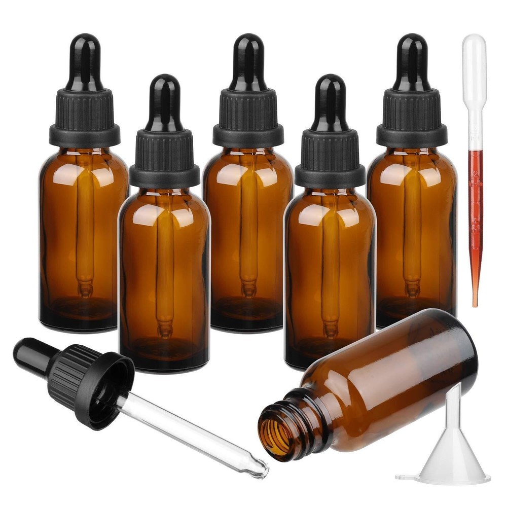 Amber Glass Dropper Bottle 1oz with Glass Pipette, 6 X 30ml Glass Eye Dropper...