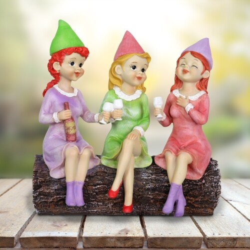 Solar Good Time Gals Drinking Wine Gnomes, 5 by 9 Inches