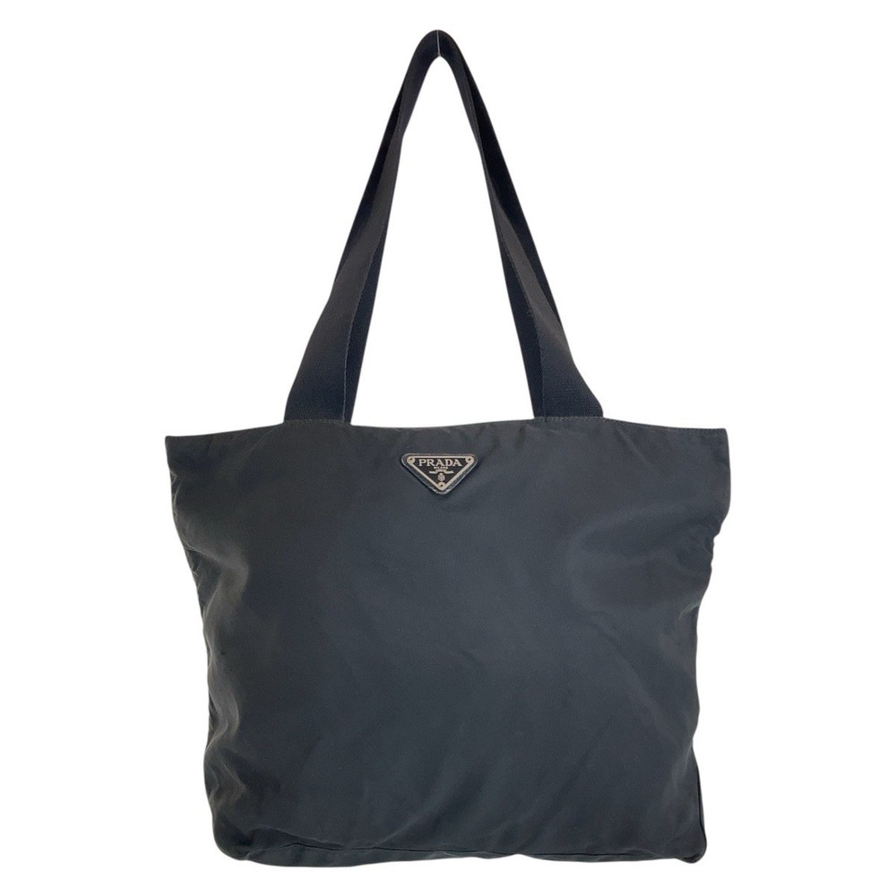 RARE Prada Tessuto Triangle Logo Black Silver Nylon Tote Bag