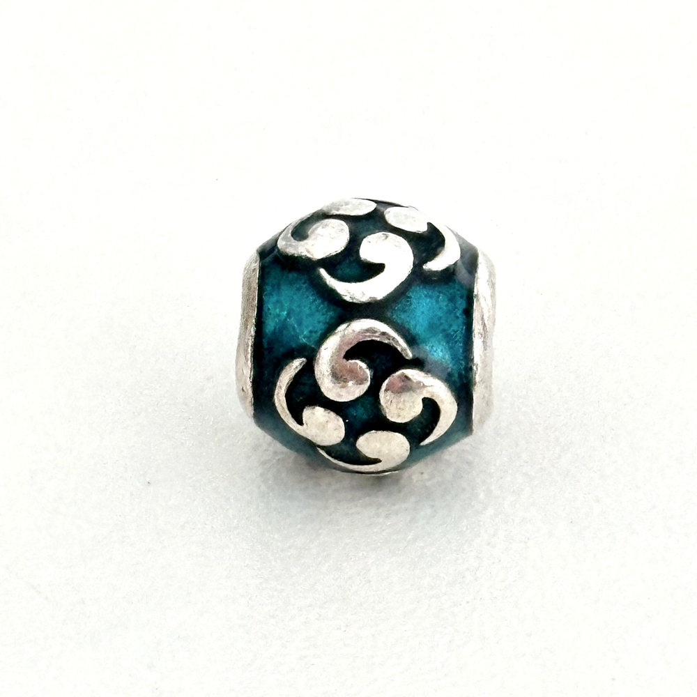 Pandora Retired Zen Teal Blue Enamel Sterling Silver Rare Charm Bead