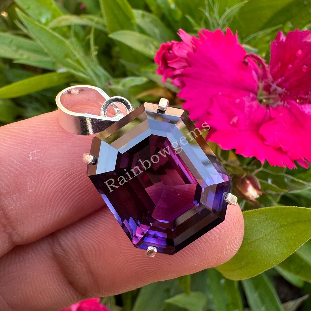 Certified Natural Purple Sapphire 35 Ct Loose Gemstone Pendant 925 Silver