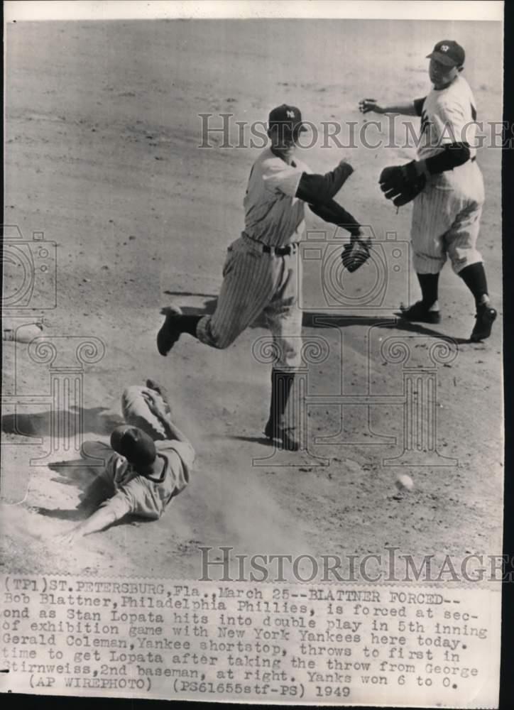 1949 Press Photo Philadelphia Phillies vs New York Yankees, baseball game, FL