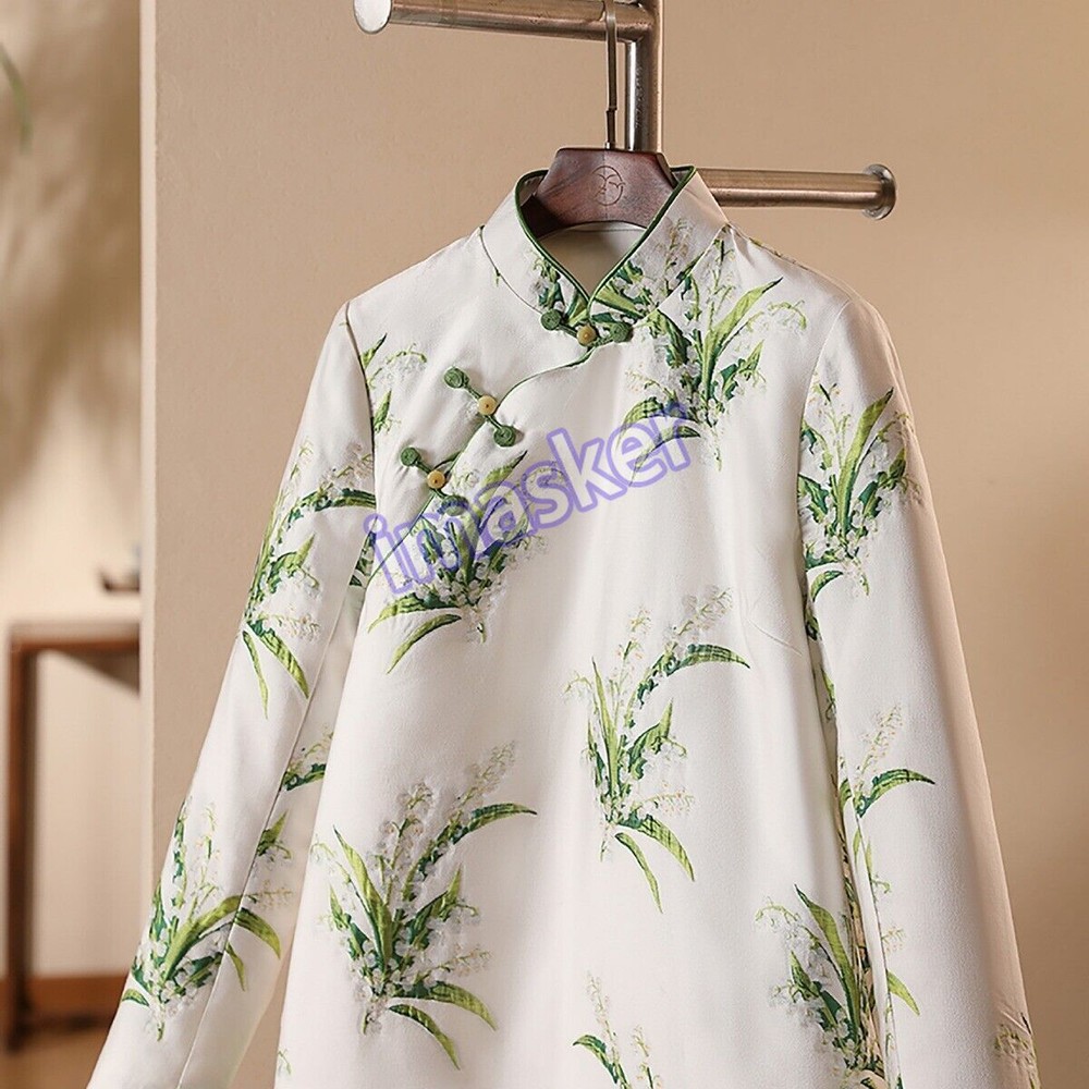 Chinese Winter Long-sleeved Jacket Cheongsam Coats Flower Tops Sz