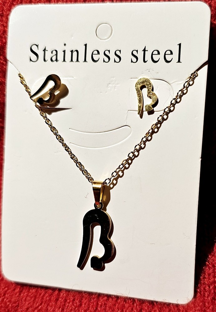 Set Gold Plated Stainless Steel Jewelry  Necklace Heart Pendant Earrings Set