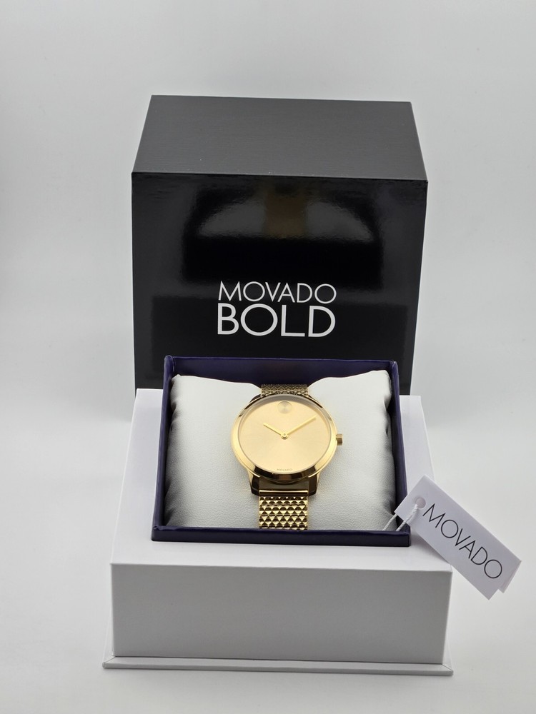 Movado Bold Gold Dial Pyramid Bracelet Watch for Women 3600598