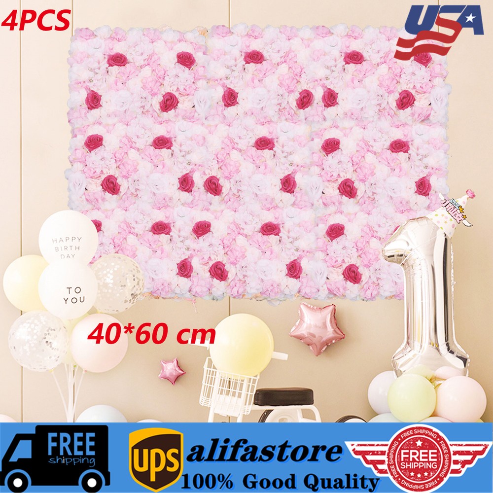 4 PCS Artificial Fake Flower Rose Wall Panel Banquet Wedding Party Decor 60*40CM