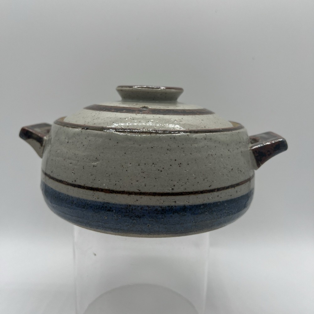 Gray/Blue Stoneware Studio Art Pottery Small Casserole Dish w/ Vented Lid