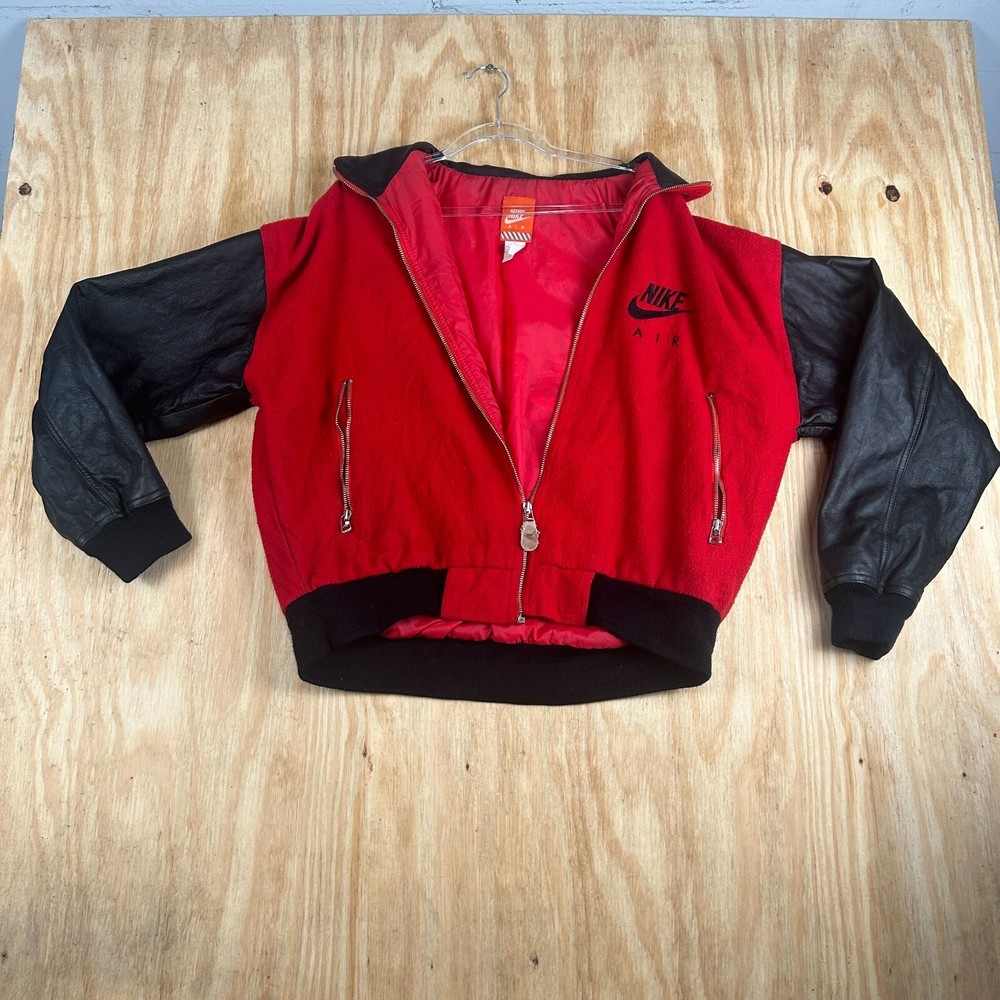 Vintage Nike Air Leather Wool Full Zip Varsity Bomber Jacket Men's Medium 90's