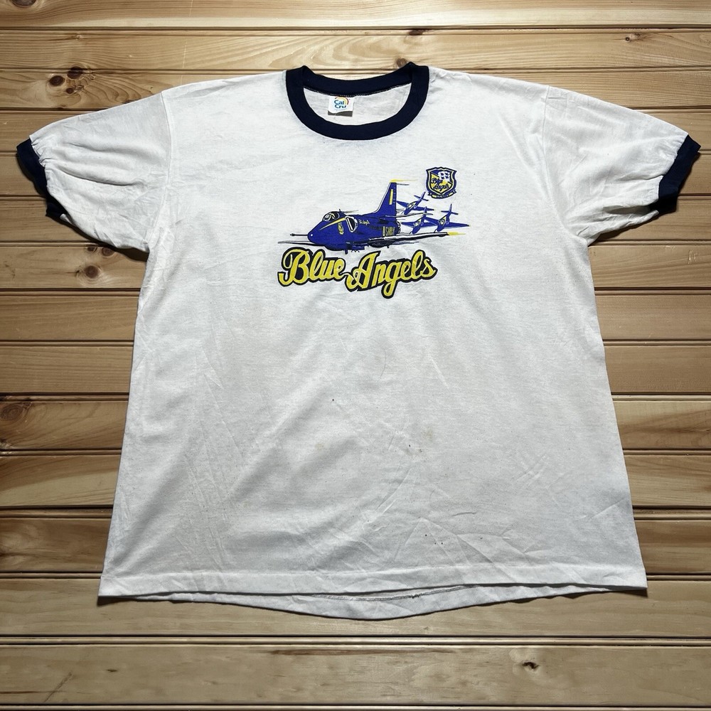 Vintage 80s Blue Angels Navy Fighter Jets Ringer Shirt - Men’s Size XL