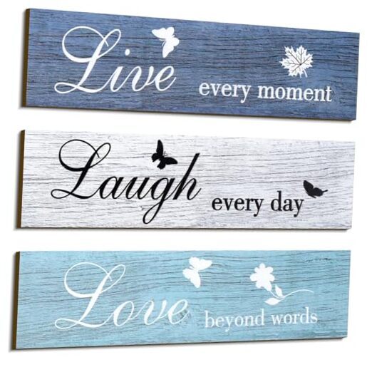 3 Pieces Rustic Wood Sign Wall Decor Live Love Blessed Blue Series Classic