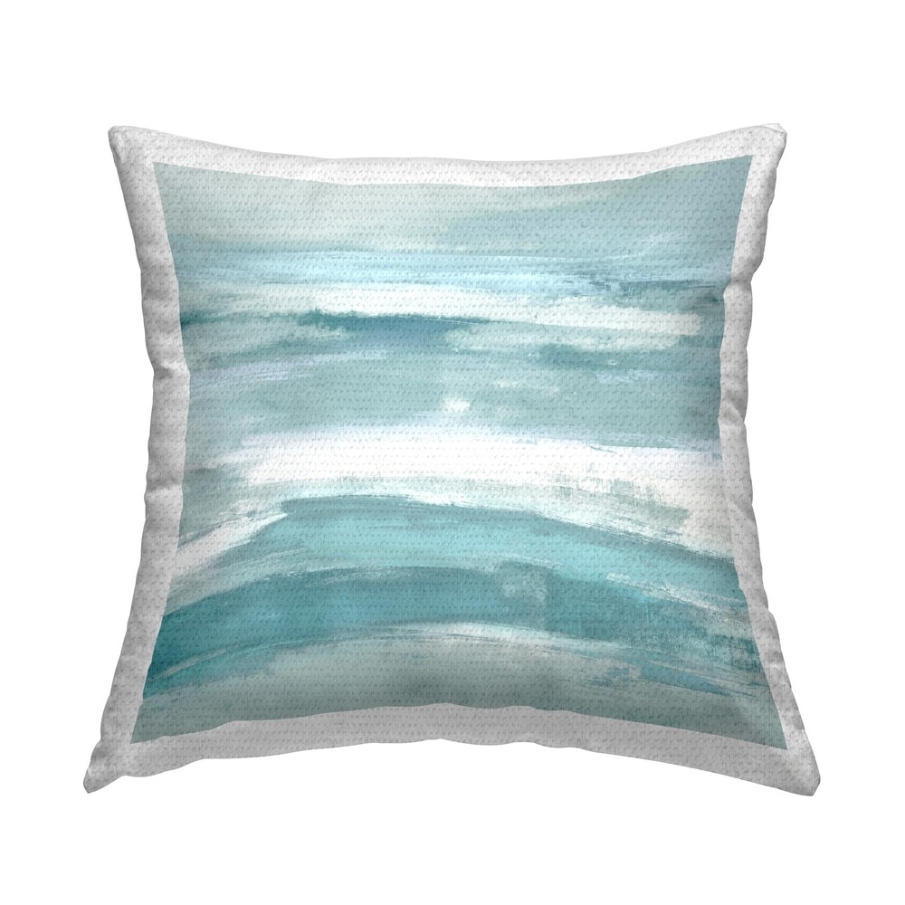 Turquoise White Strokes Outdoor Printed Pillow 18x18 in Blue