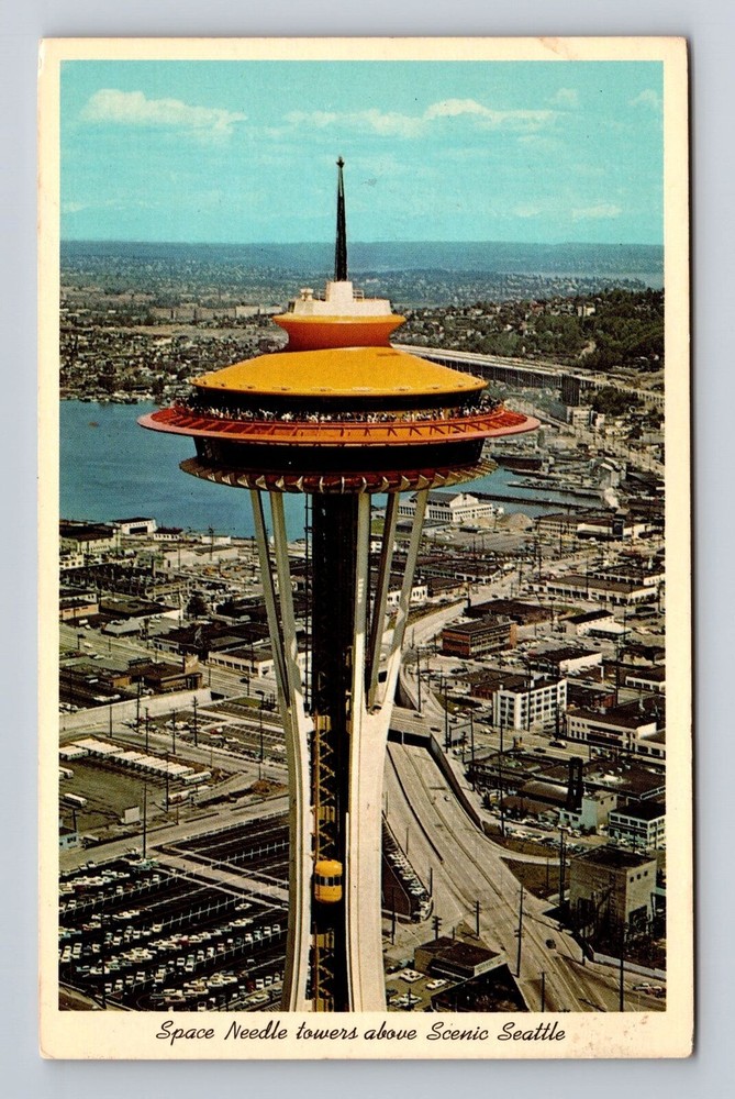 Seattle WA-Washington, Space Needle Towers, Antique, Vintage Postcard