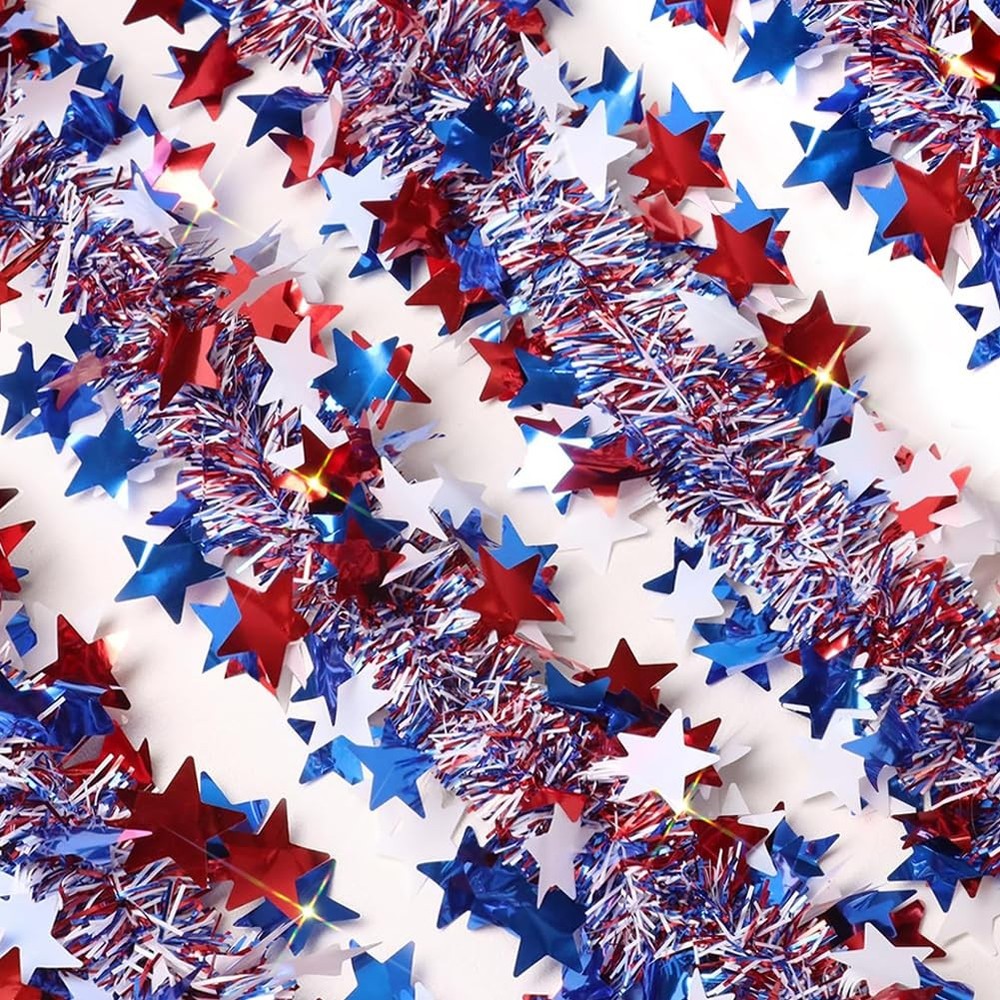 4Th of July Garland Decor 33Ft Glitter Tinsel Patriotic Decorations for Tree Car