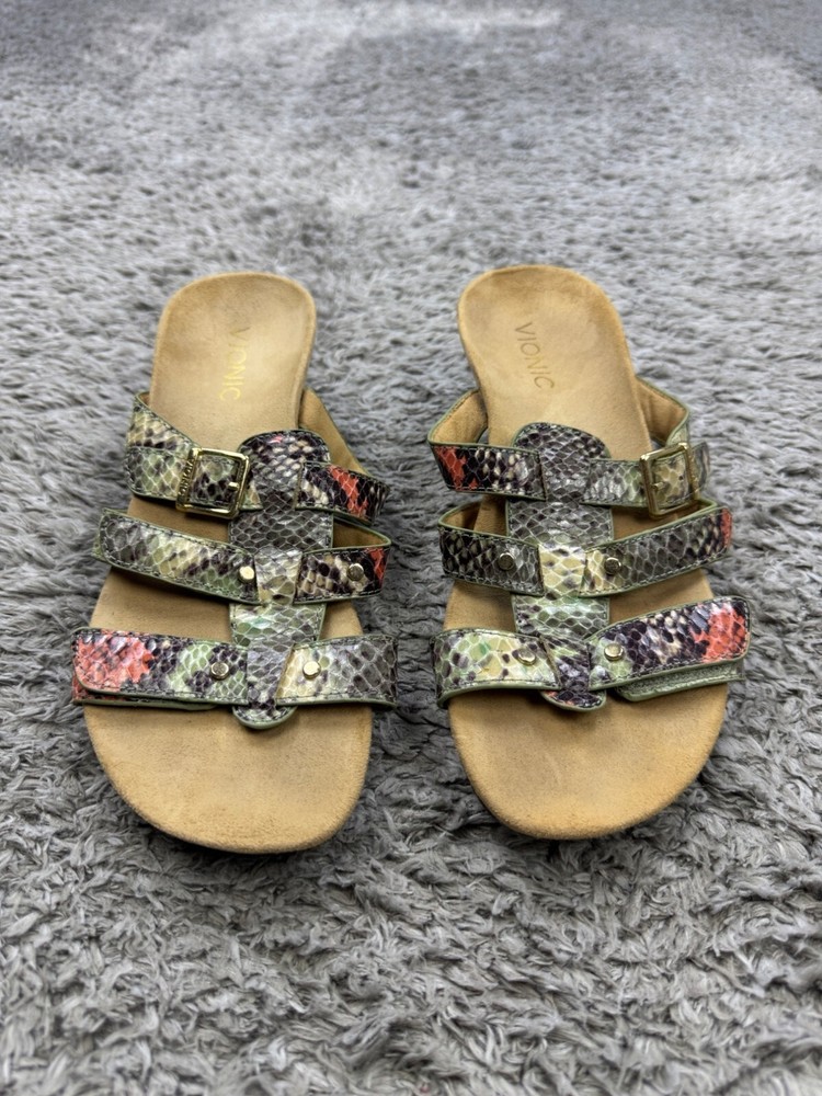 Vionic Women Radia Snakeskin Strap Animal Print Wedge Comfort Sandals Size 7
