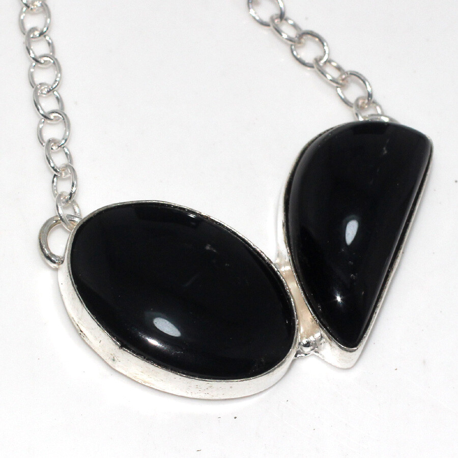 Black Onyx 925 Silver Plated Gemstone Handmade Necklace 16