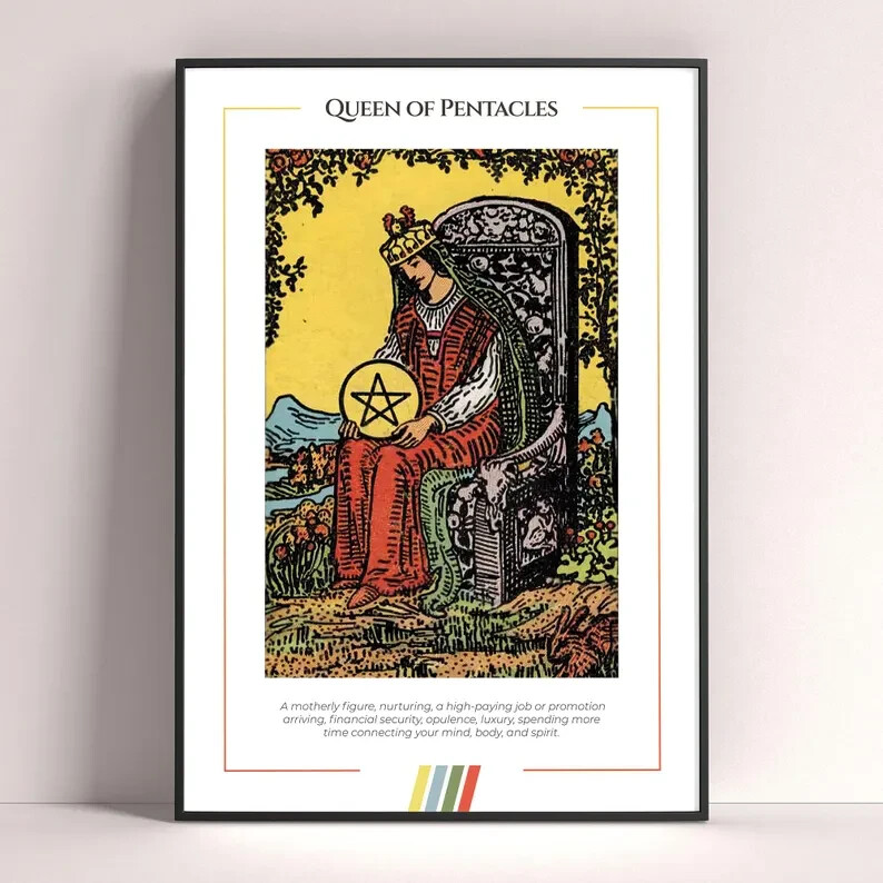 Queen of Pentacles Tarot Art Print Poster Digital Download