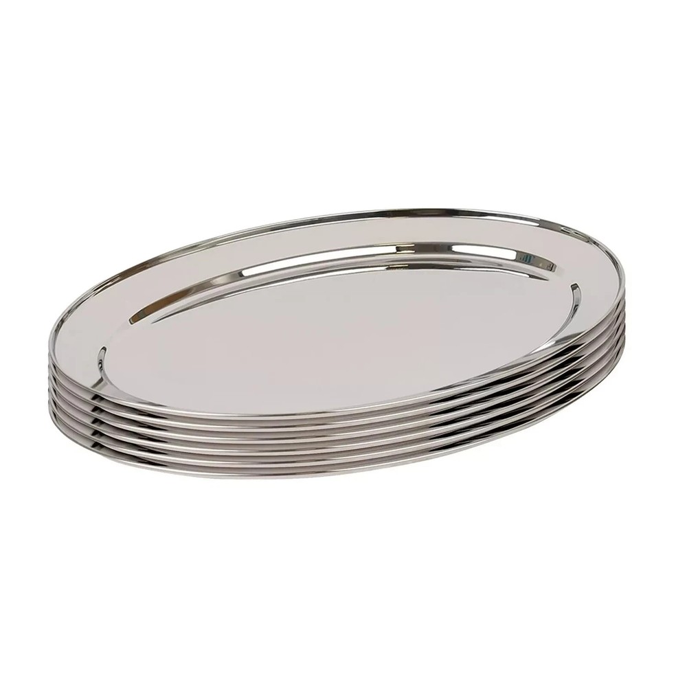 6x 40cm x 27cm Oval Stainless Steel Serving Platters Food Snack Tray Dish Plate