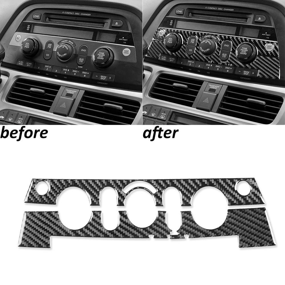 2Pcs Real Carbon Fiber Console CD Radio Panel Cover Trim For Honda Odyssey 05-10
